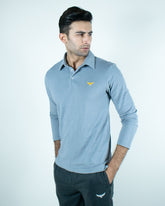 Self Collar Full Polo Shirt - Steel Blue